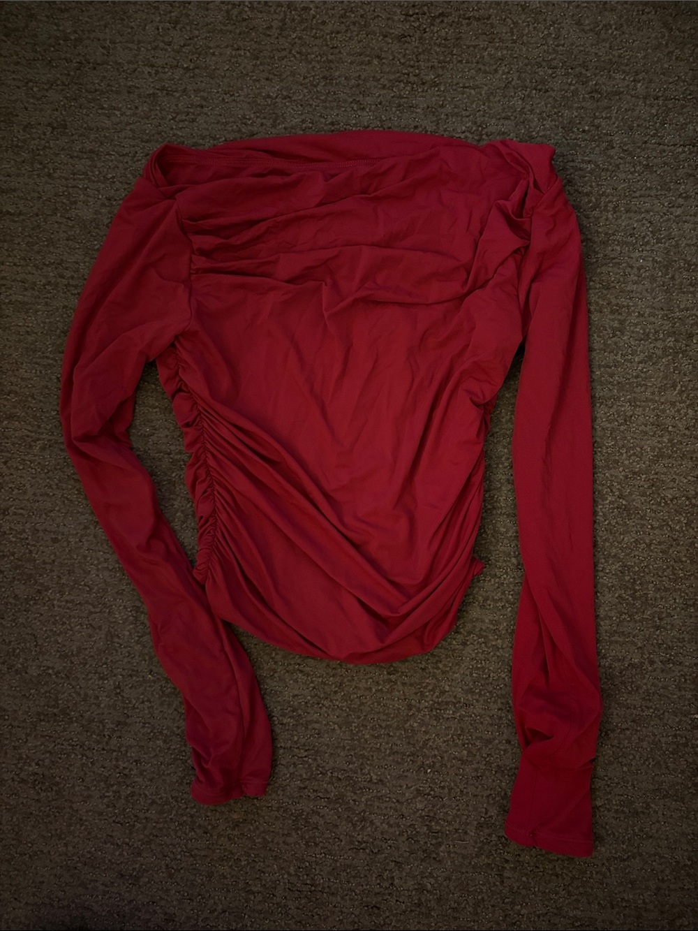 Ruched Long Sleeve Top in Deep Red